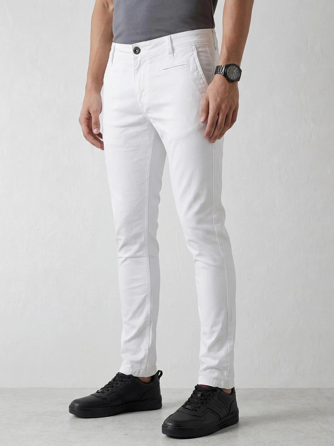 Solid Slim Fit Trouser | White