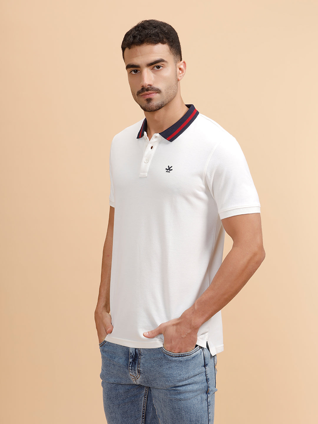 Contrast Details Regular Fit Polo T-Shirt | White