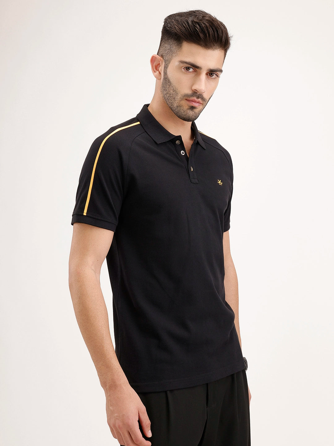 Slim Fit Raglan Collar Polo T-Shirt | Black