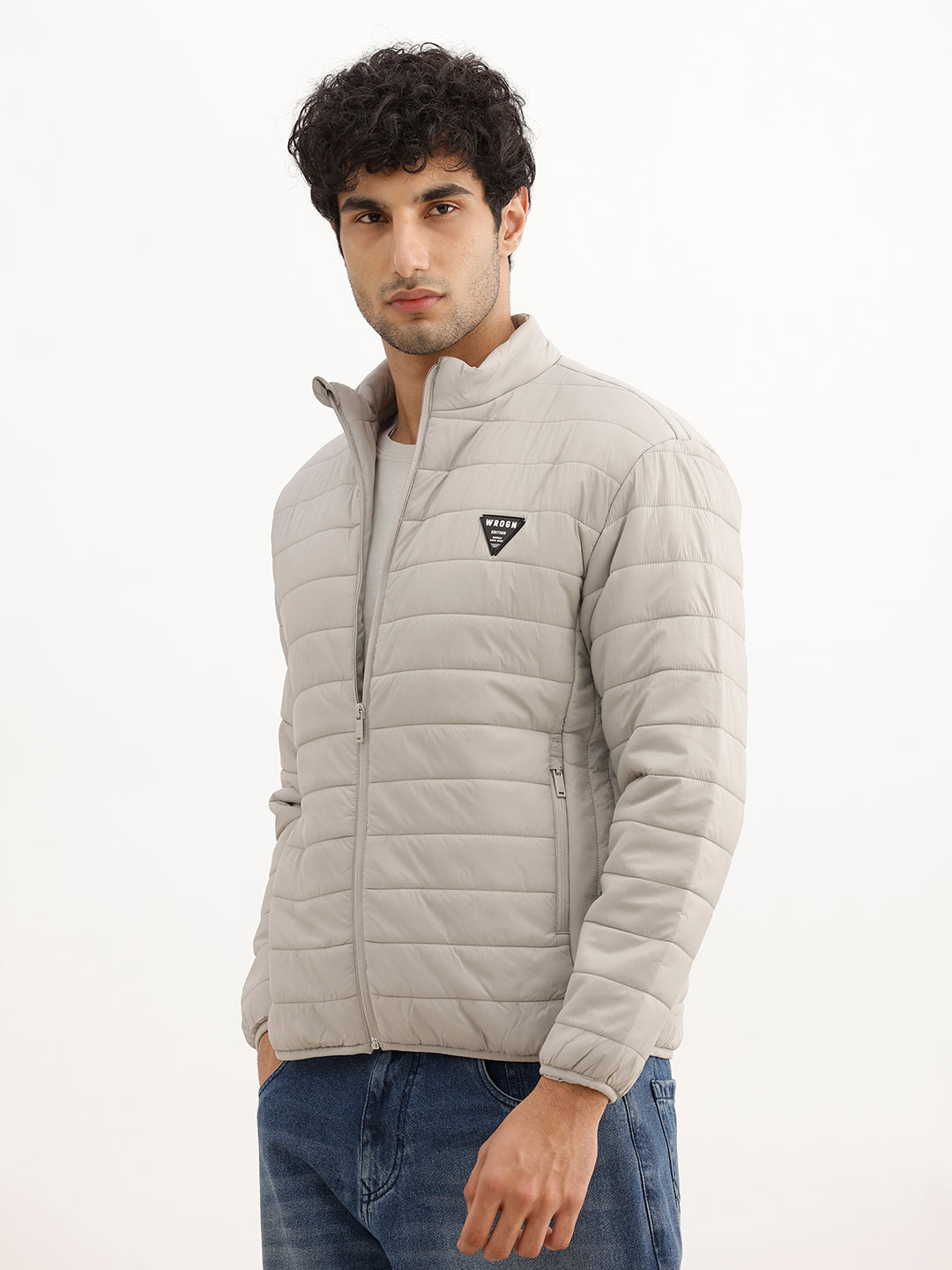 Solid Comfort Fit Puffer Jacket | Grey
