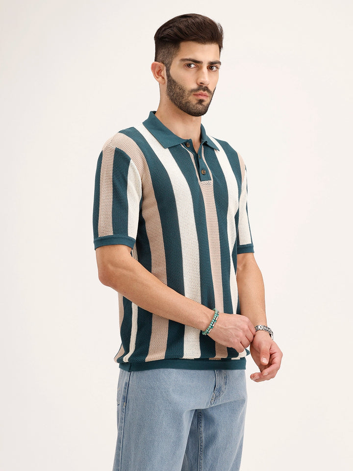 Slim Fit Flat Knit Polo T-Shirt | Teal