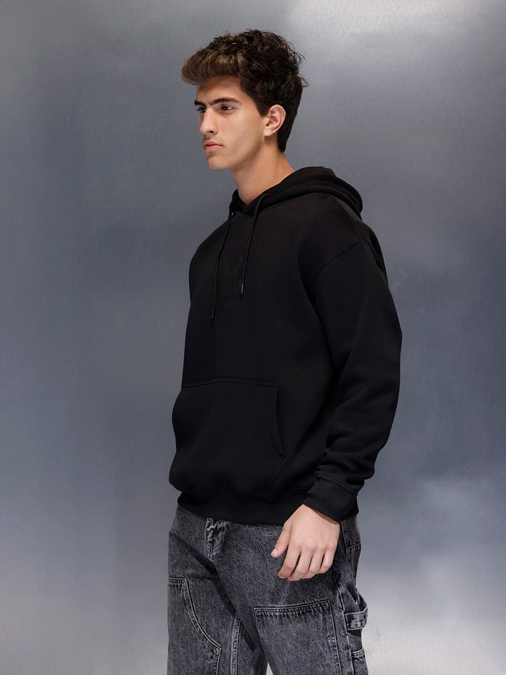 Classic Black Hoodie with Tonal Logo | Black