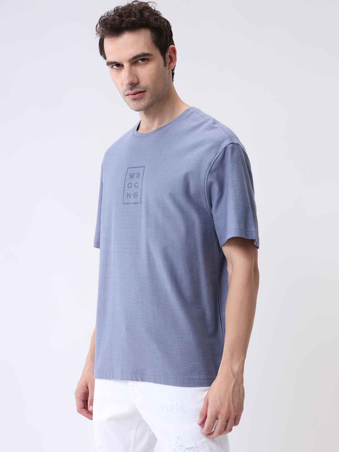 Solid Ottoman Oversized Blue T-Shirt