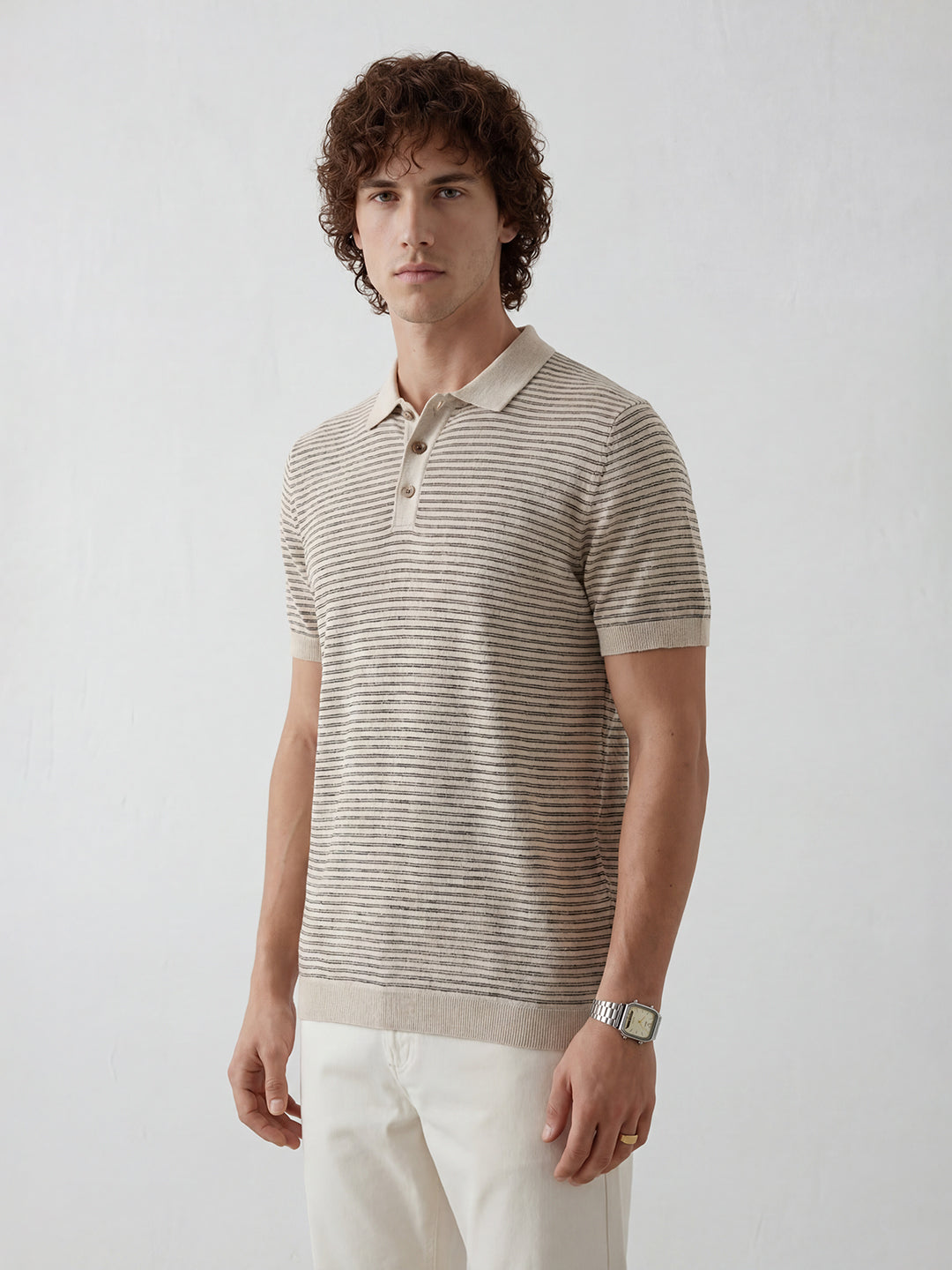 Slim Fit Striped Polo T-Shirt | Beige