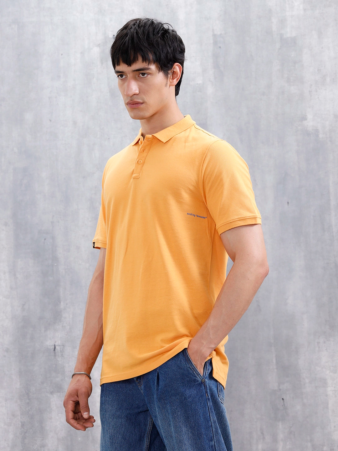 Casual Slim Fit Solid Polo T-Shirt | Orange