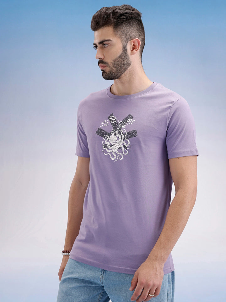 Slim Fit Puffer Printed T-Shirt | Purple