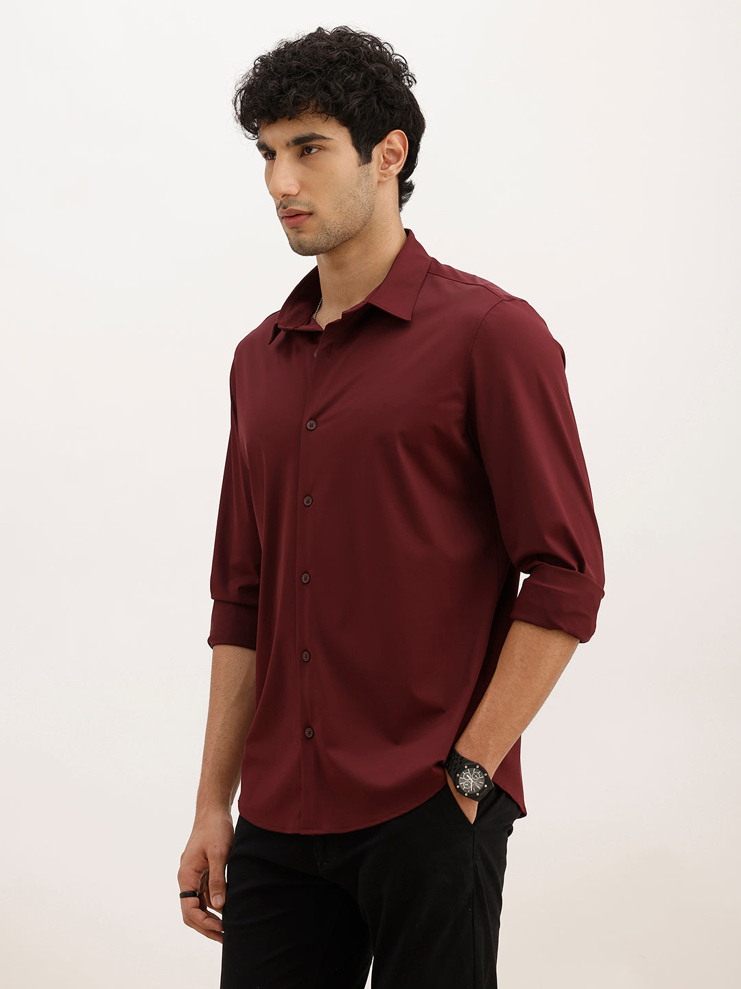Solid Slim Fit Performance Stretch Shirt | Wine