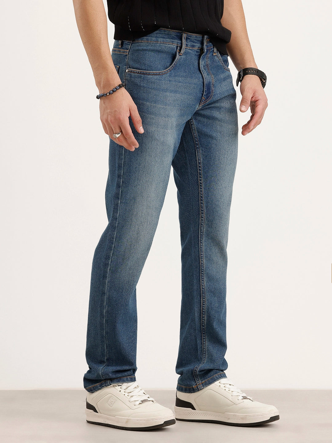 Faded Straight Fit Denim Jeans | Light Blue