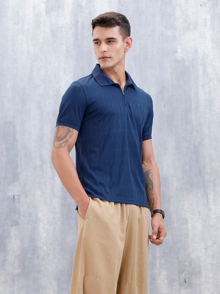 Classic Textured Men's Polo T-shirt | Navy Blue