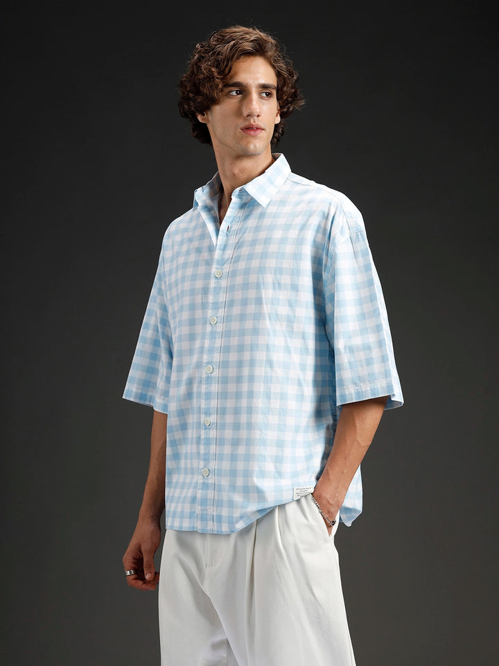 men's causal checkered pattern shirt | Blue