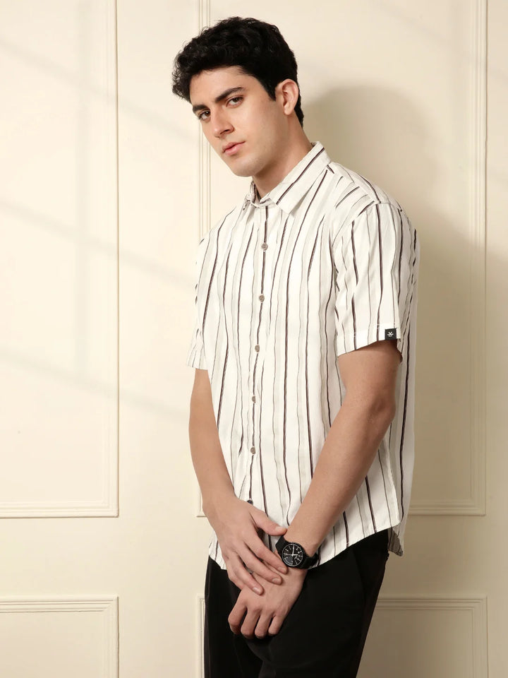 Tonal Striped Comfort Fit Shirt | White