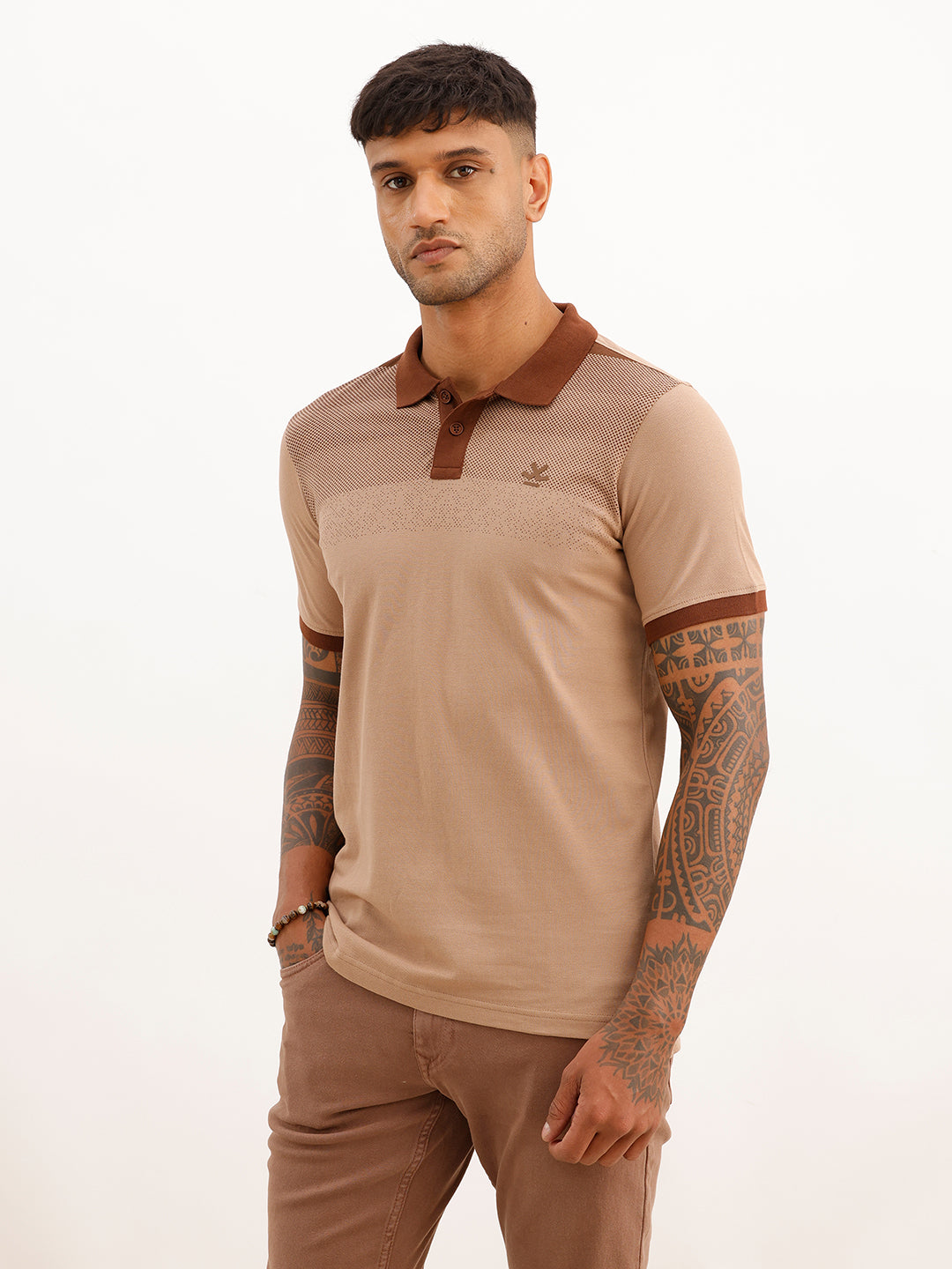 Regular Fit Placement Printed Polo T-Shirt | Light Brown
