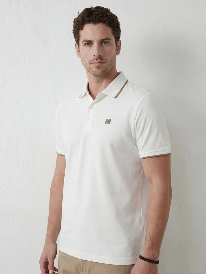 Solid Tipping Collar Polo T-Shirt | White