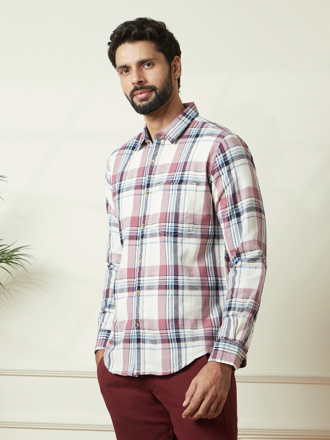 Slim Fit Dark Pink Waffle Shirt