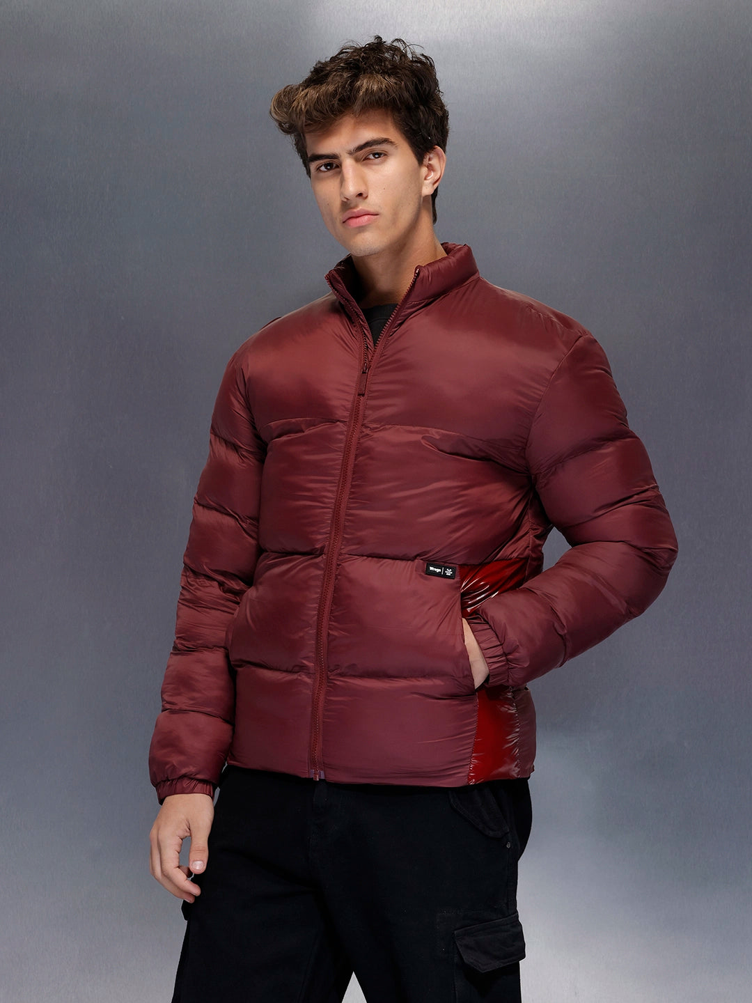 Gloss Finish Quilted Puffer Jacket | Maroon