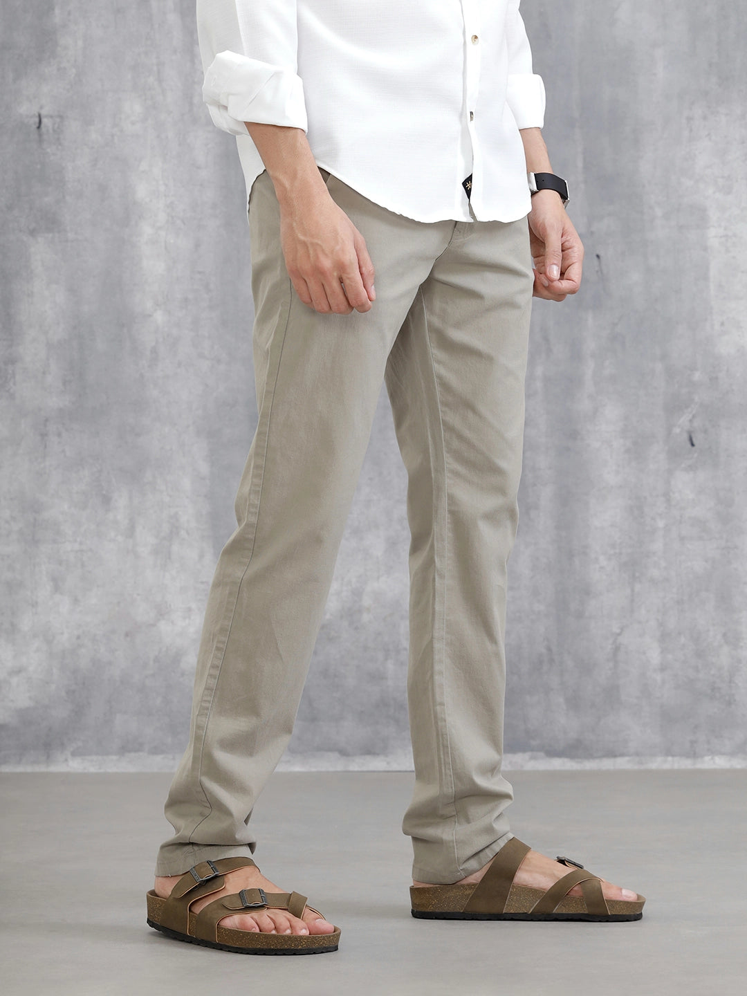 Slim Fit Cotton Clean Look Trouser| Grey