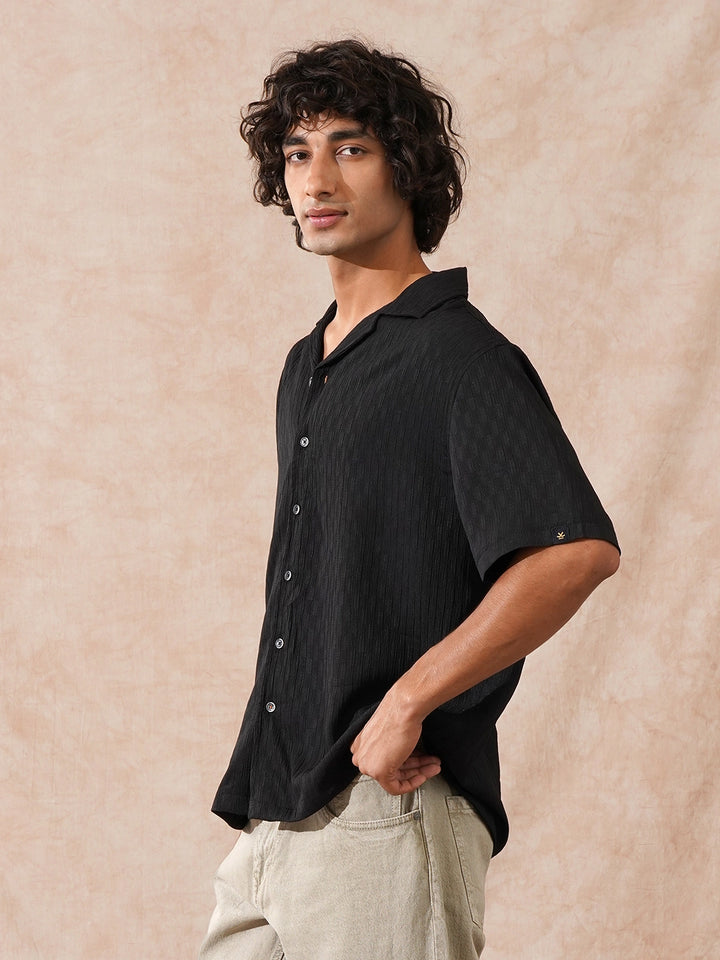 Textured Resort Collar Shirt | Black