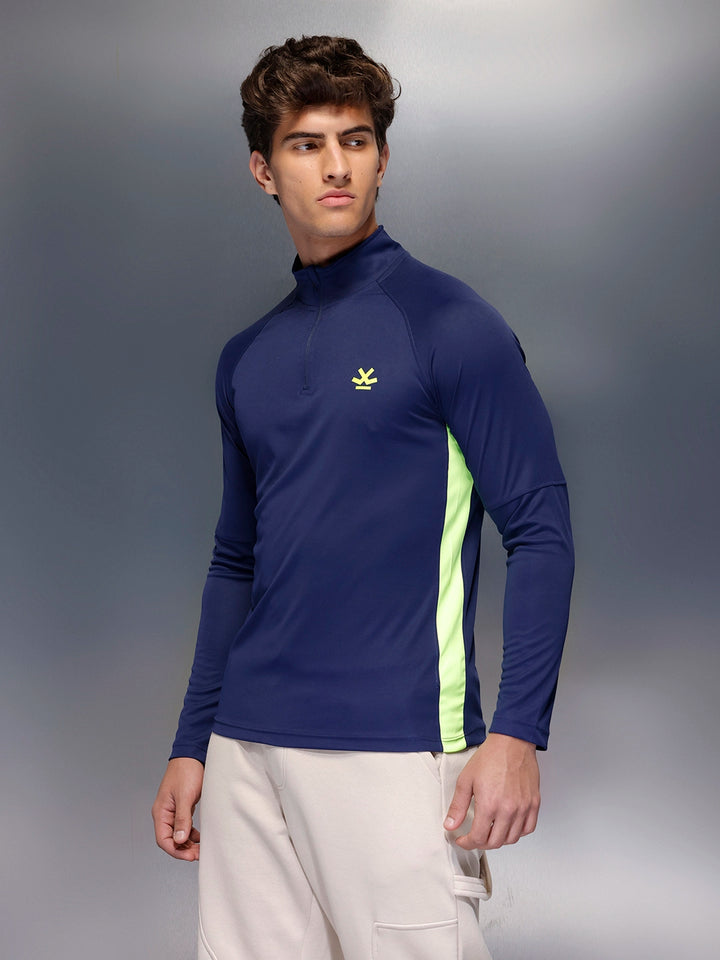 Wrogn Active Zippered T-shirt   |  Navy Blue