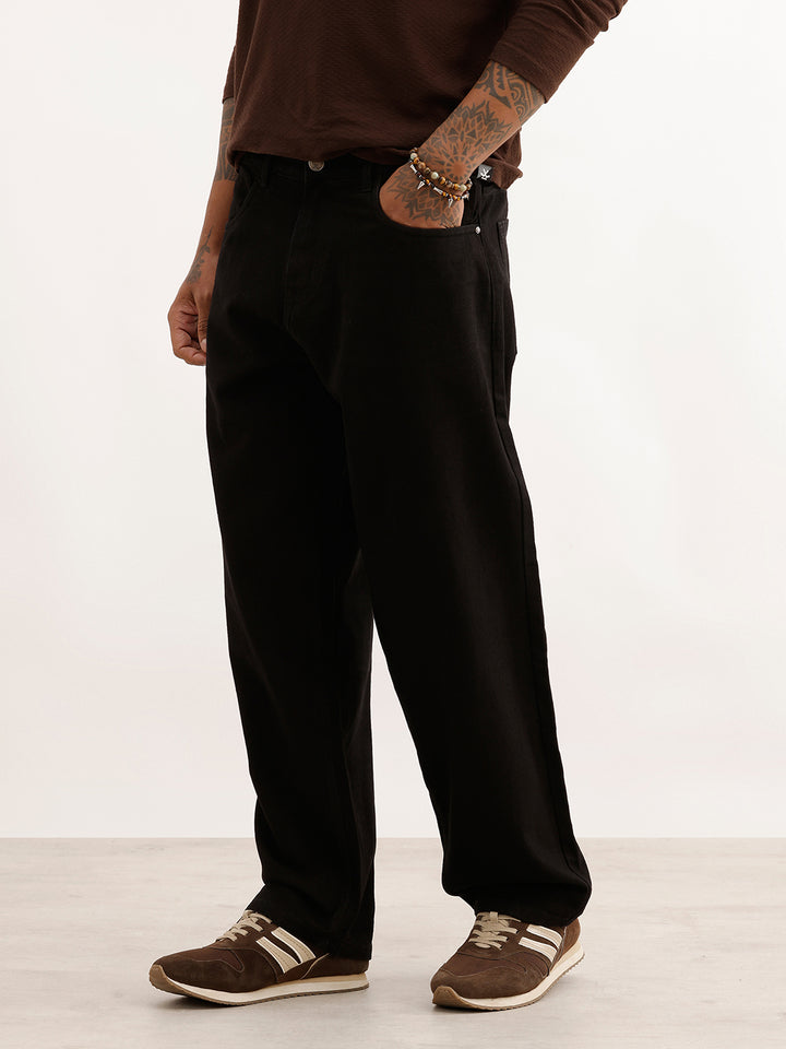 Solid Loose Fit Denim Jeans | Black