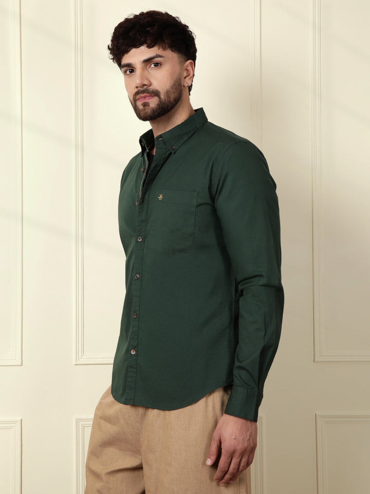 Solid Cotton Blend Shirt | Green