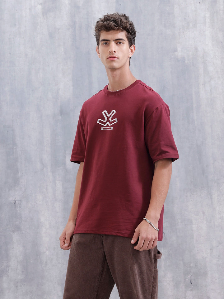 Mundane Objects Inspired Oversized Fit Back Print T-Shirt | Maroon