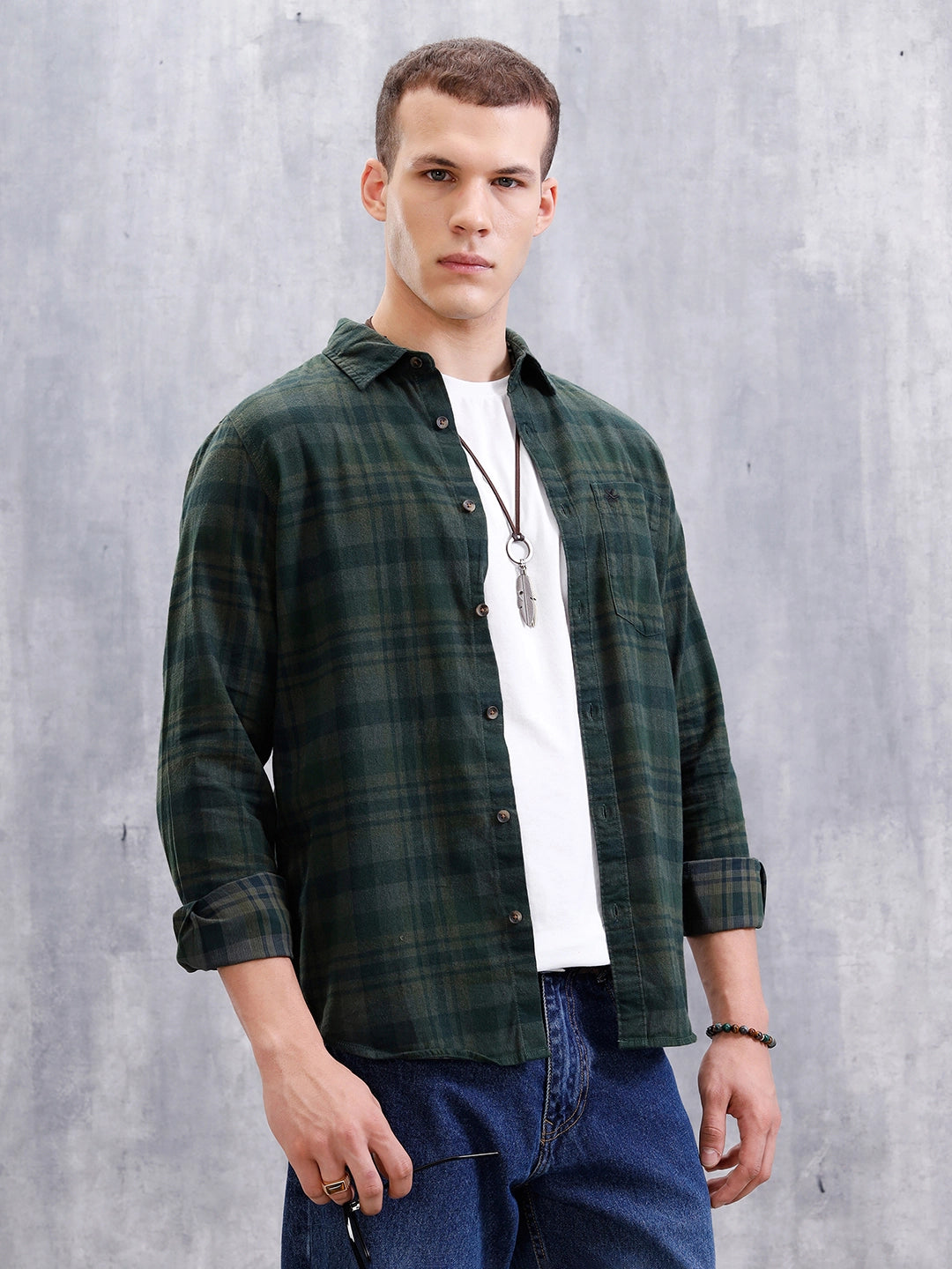 Checkered Full Sleeve Regular Fit Shirt | Green