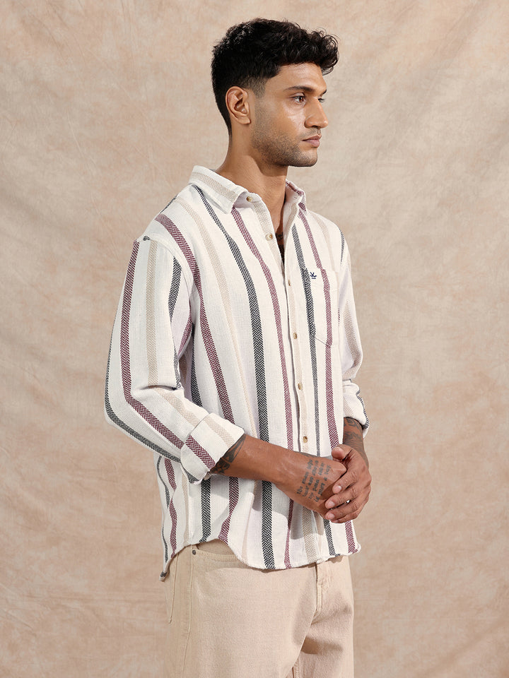 Open Dobby Striper Shirt | Off White