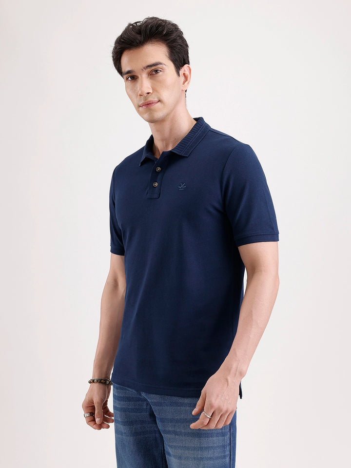Jacquard Collar Polo T-Shirt  | Navy Blue