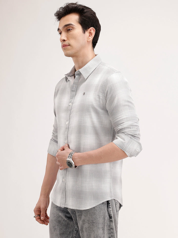 Slim Fit Checkered Shirt | Grey