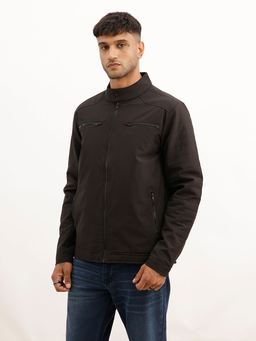 Solid Regular Fit Jacket | Black