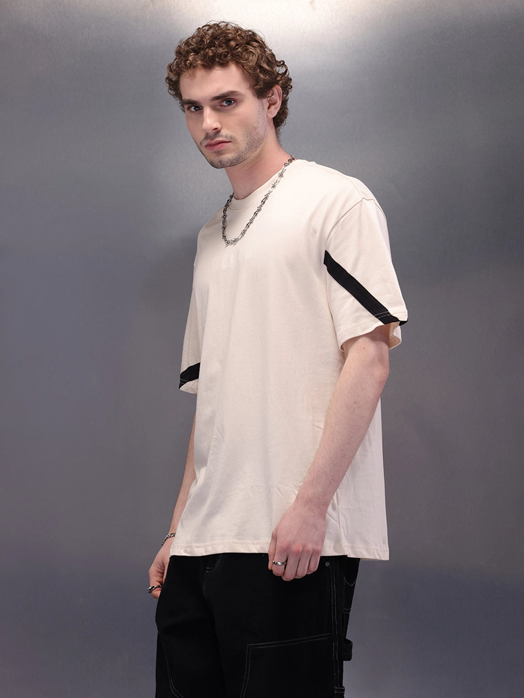 Placement Printed Oversized T-Shirt | Beige