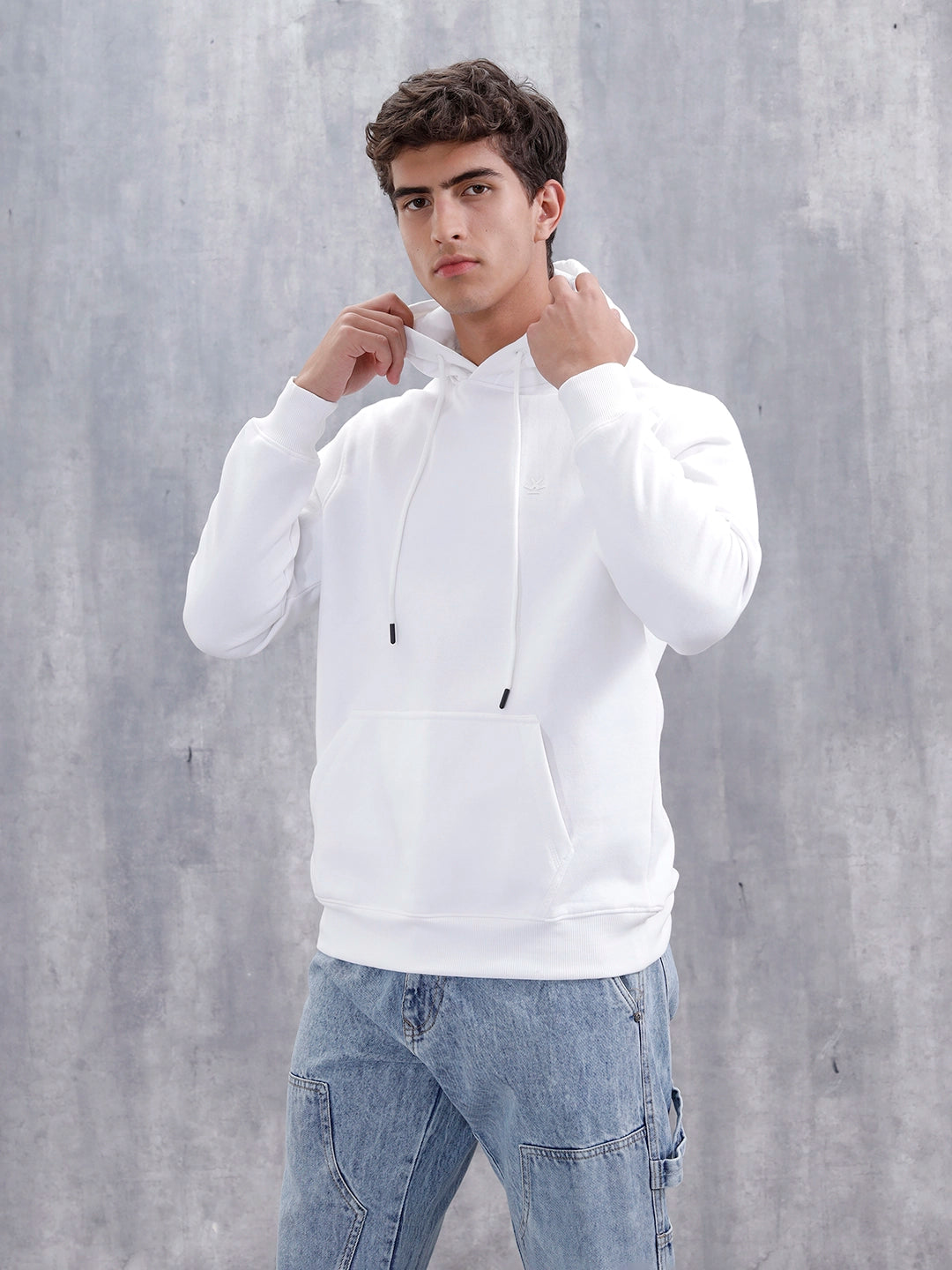 Solid Casual Slim Fit Hooded Sweatshirt | White