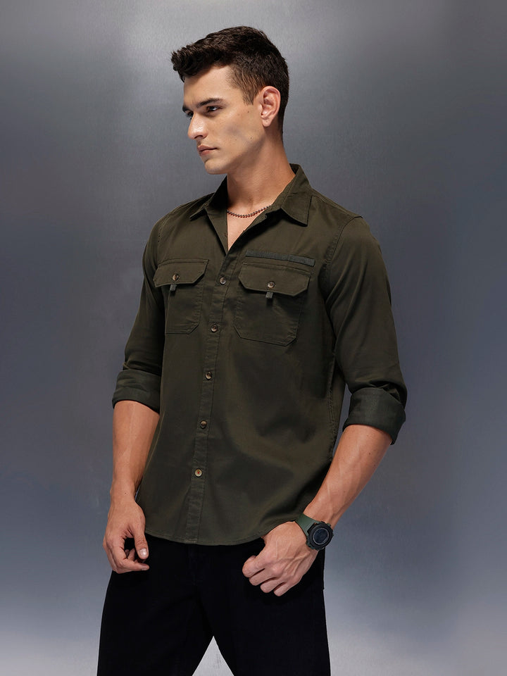 Men's structured shirt with pocket styling | Olive