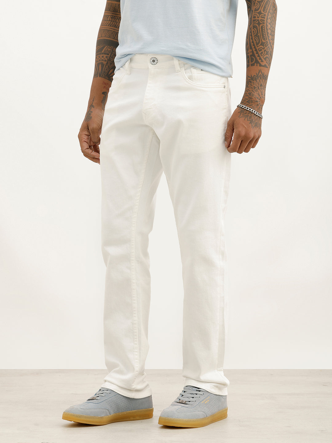 Solid Straight Fit Denim Jeans | White
