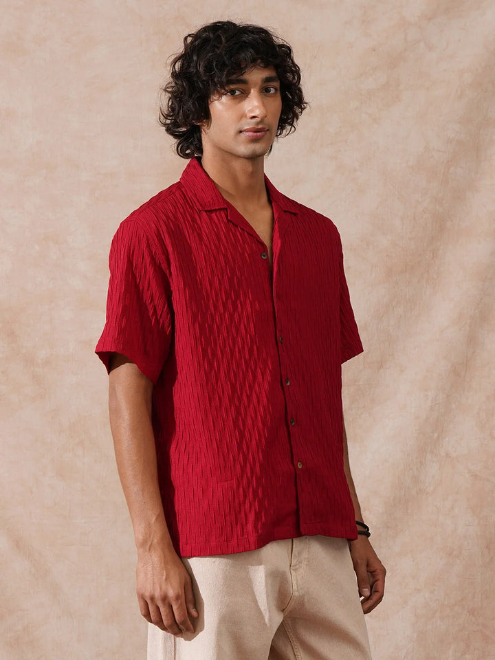 Textured Resort Collar Shirt | Red