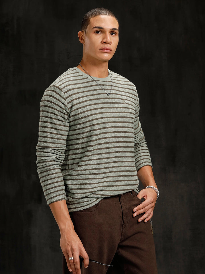 Textured Loose Knit Slim Fit T-Shirt | Olive