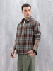 Wrogn Men’s Comfort Fit Checkered Shirt With Chest Pocket | Brown