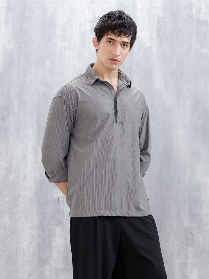 Oversized Textured Polo T-Shirt For Men's | Grey