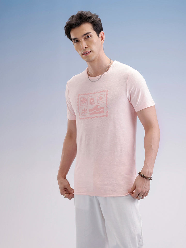 Slim Fit Textured T-Shirt  | Pink