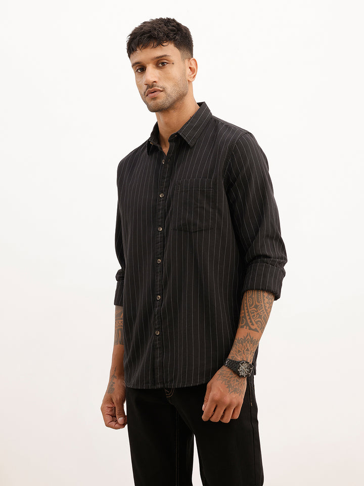 Regular Fit Striped Shirt | Black