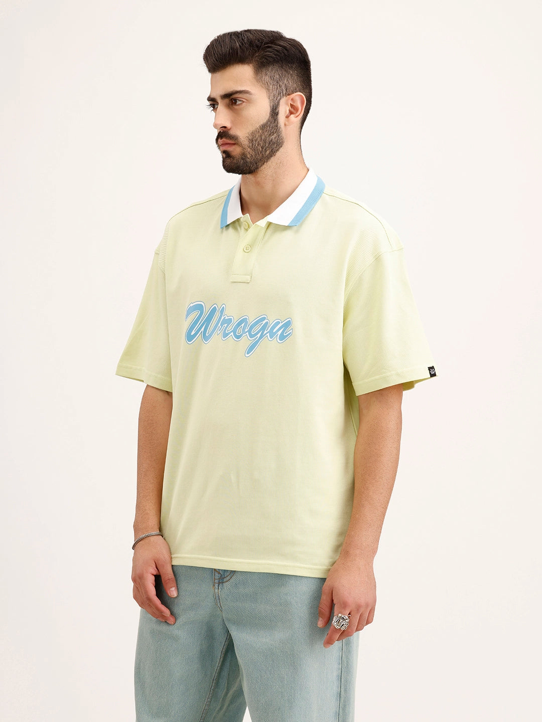 Oversized Contrast Colllar Polo T-Shirt | Yellow