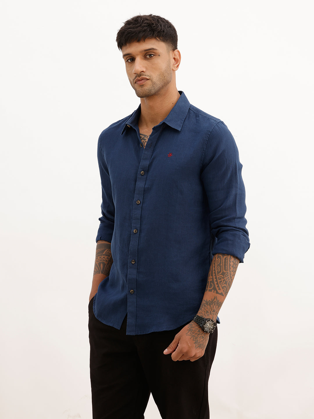 Solid Slim Fit Full Sleeve Shirt | Navy Blue | WSH02FSSL0237S
