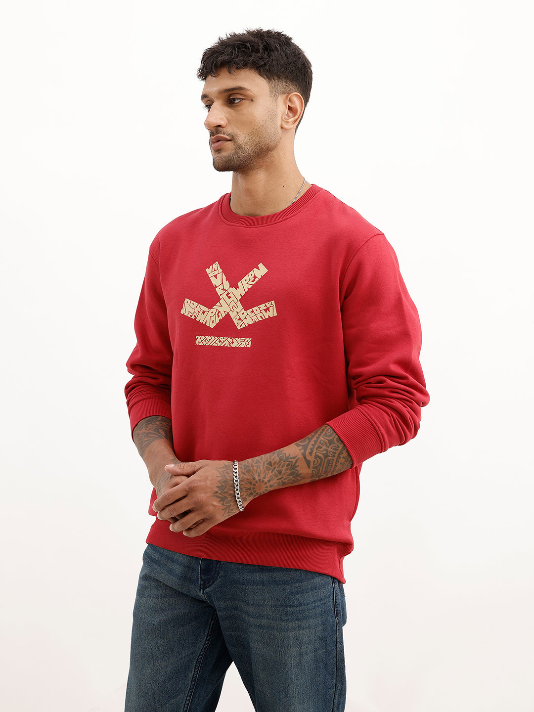 Comfort Fit Placement Printed Sweatshirt | Red