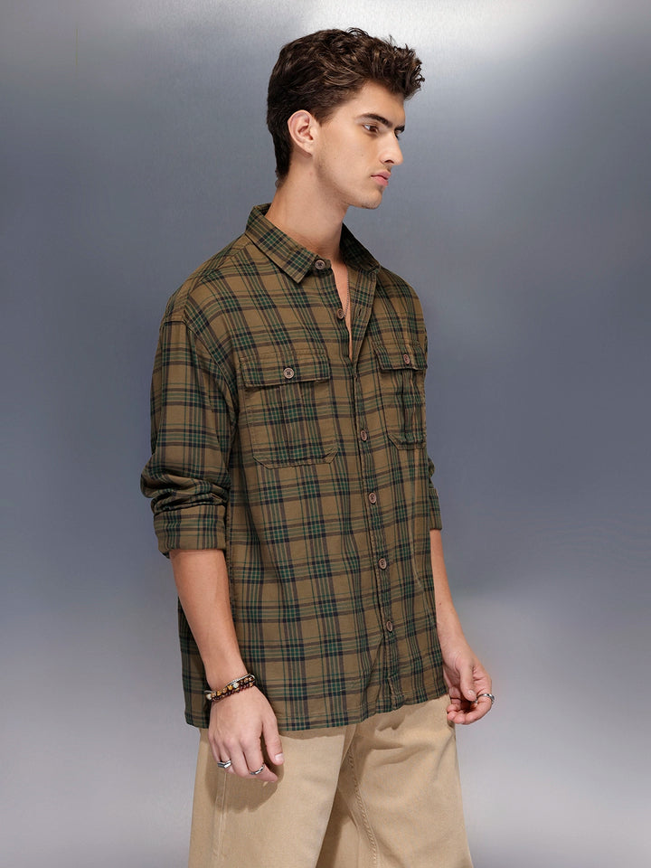 Check flannel Oversize shirt | Olive