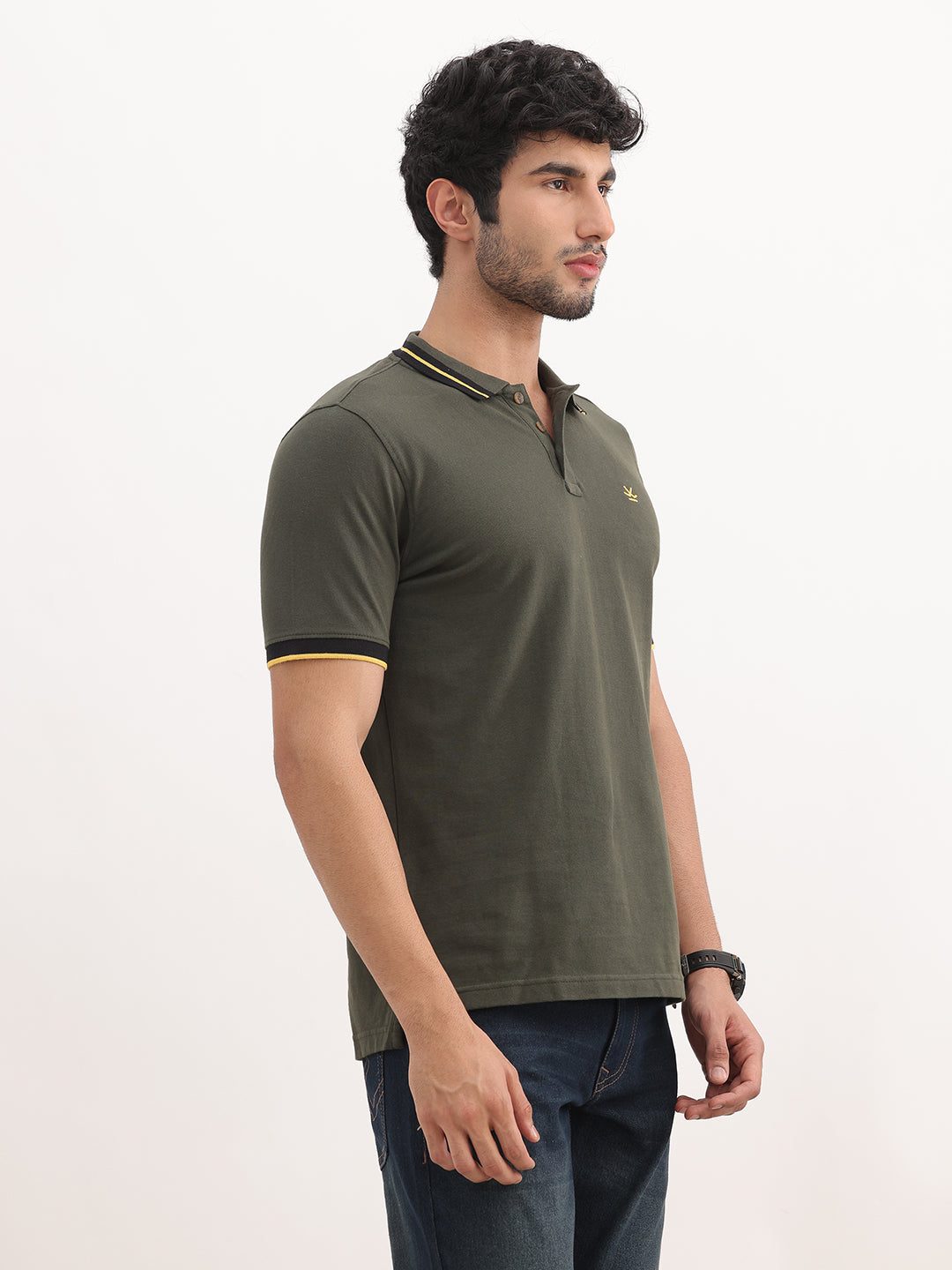 Classic Slim Fit Tipping Collar Polo T-Shirt | Olive