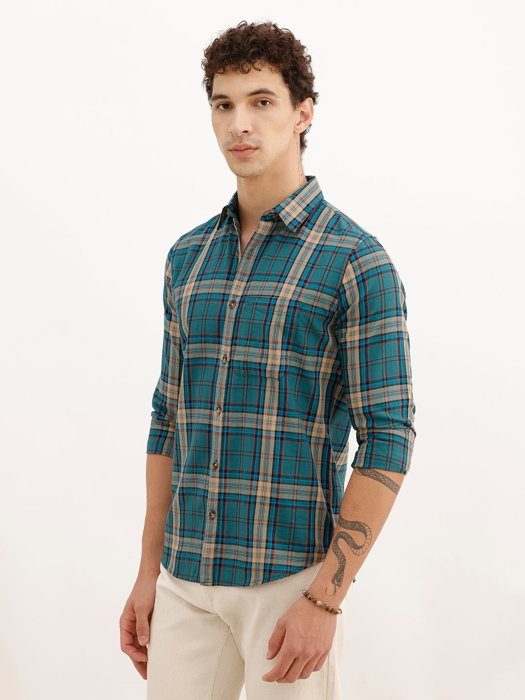 Regular Fit Full Sleeve Checkered Shirt | Dark Green