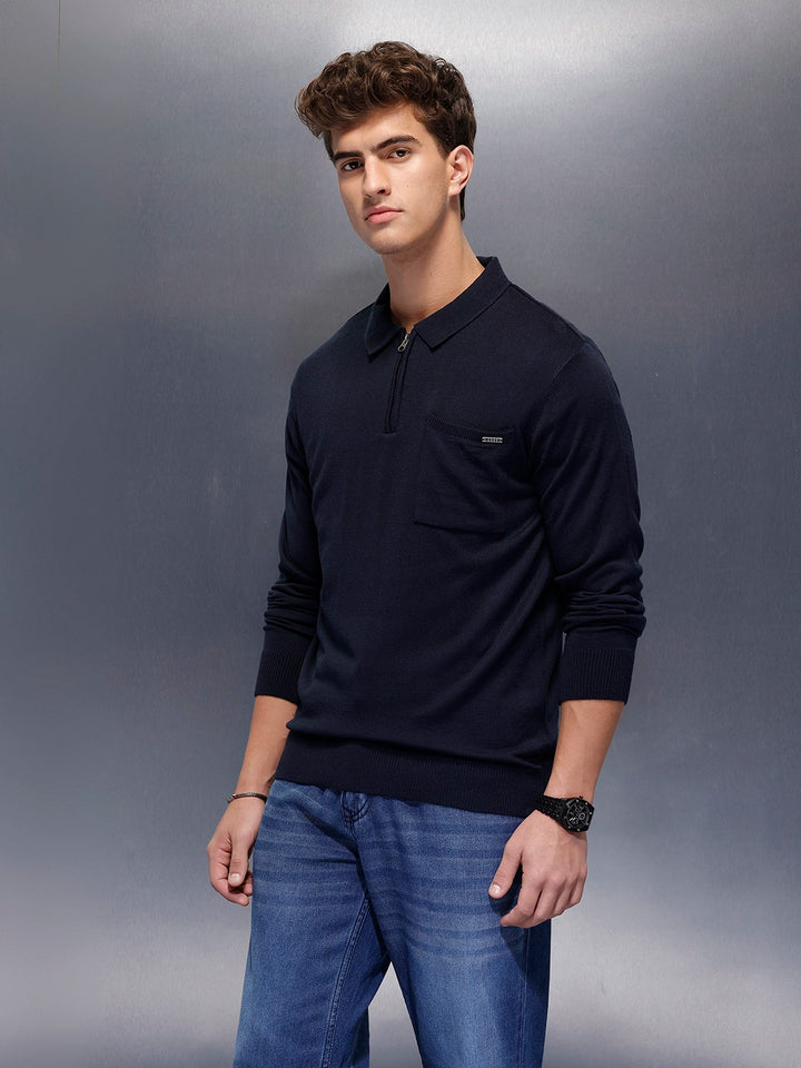 Men's Casual Slim Fit Sweater  | Navy Blue