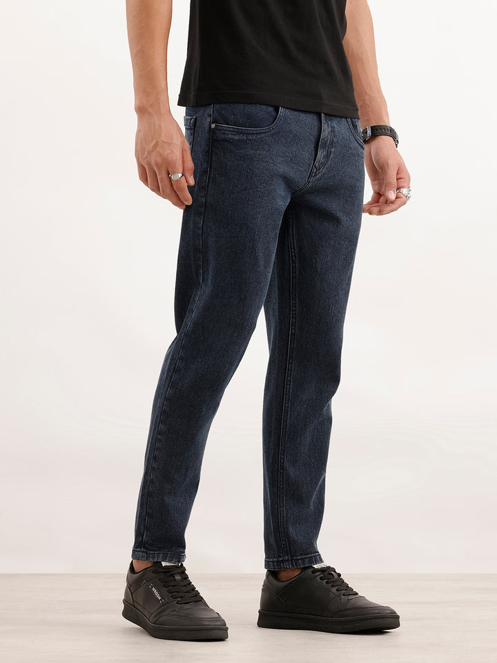 Solid Skinny Crop Denim Jeans  | Dark Blue