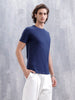 Geometric Jacquard Slim Fit Cotton Blend Shirt | Navy Blue