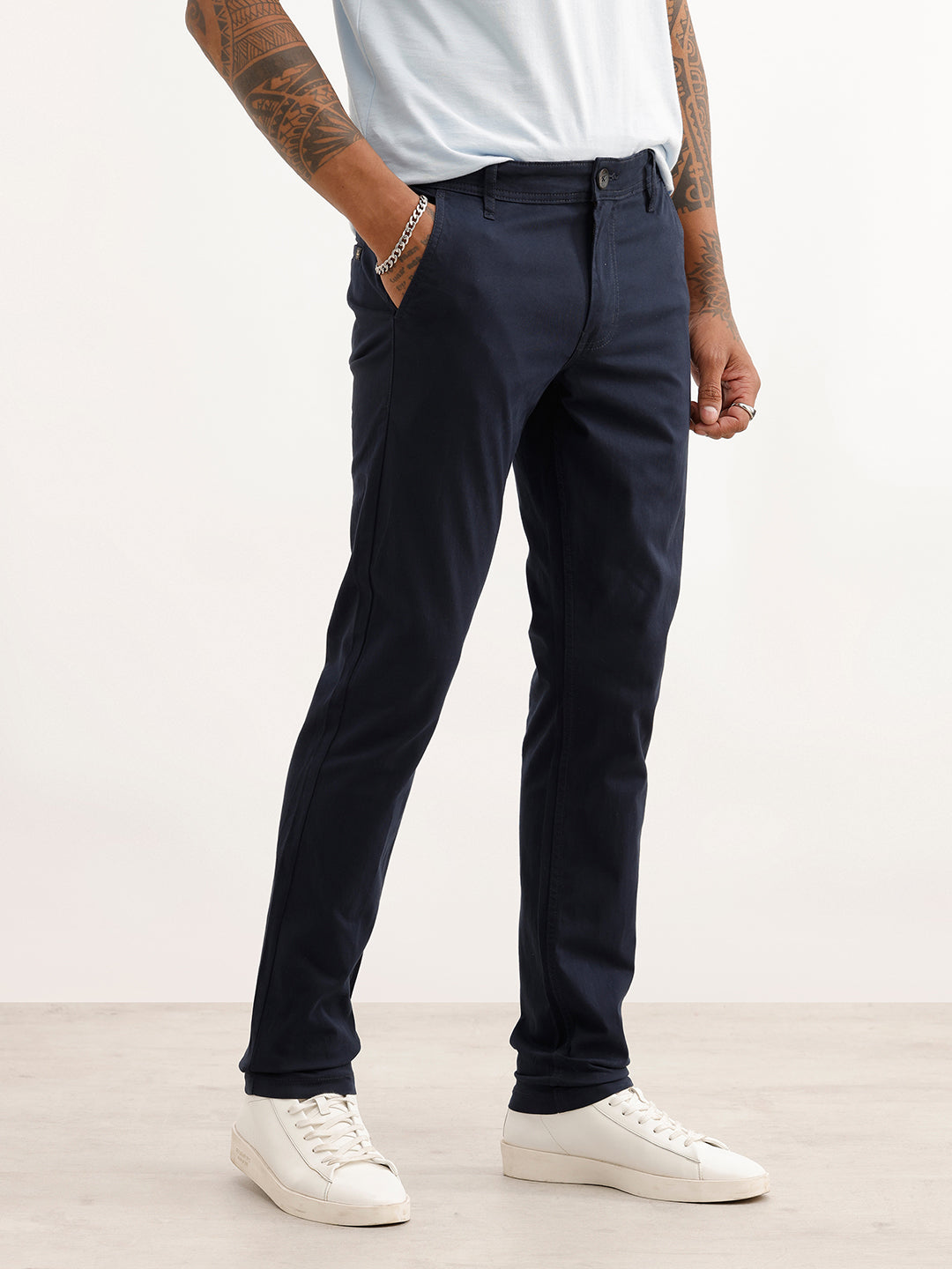 Slim Fit Solid Trouser | Navy Blue